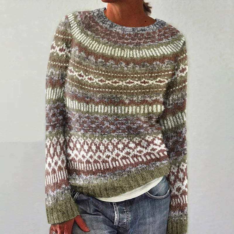 Damen Strickpullover Bunt Muster Lässig Eveloria