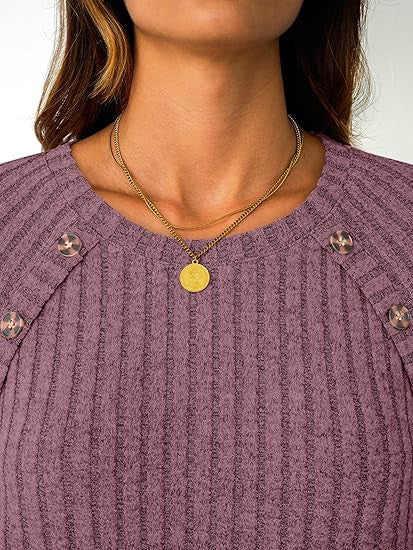Damen Strickoberteil Dekorative Knöpfe Eveloria