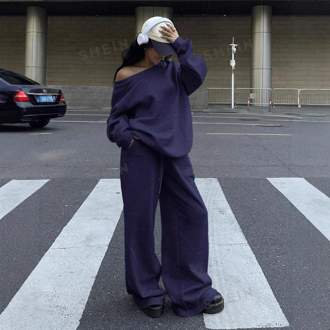 Damen Oversized Sweatpants und Pullover Bequem Grün