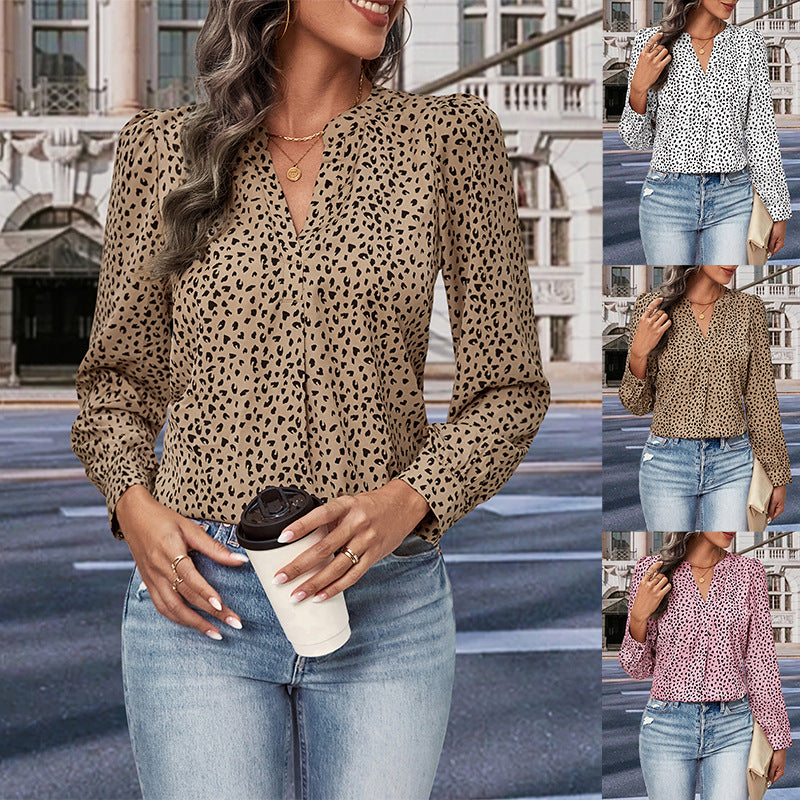 Damen Bluse Rüschendetails Punktmuster Eveloria - Eveloria