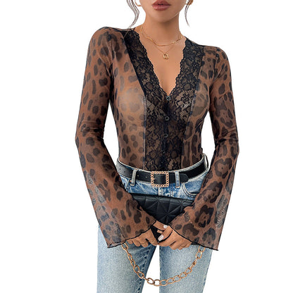 Damen Bluse Spitzenapplikation Transparent Eveloria