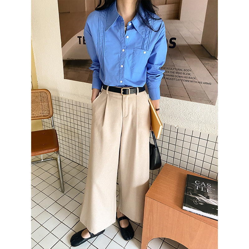 Damen Bluse Klassisch Falten Ärmel Weiß