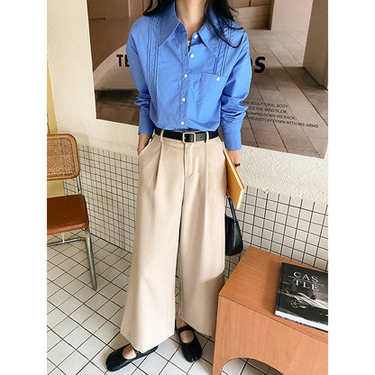 Damen Bluse Klassisch Falten Ärmel Weiß