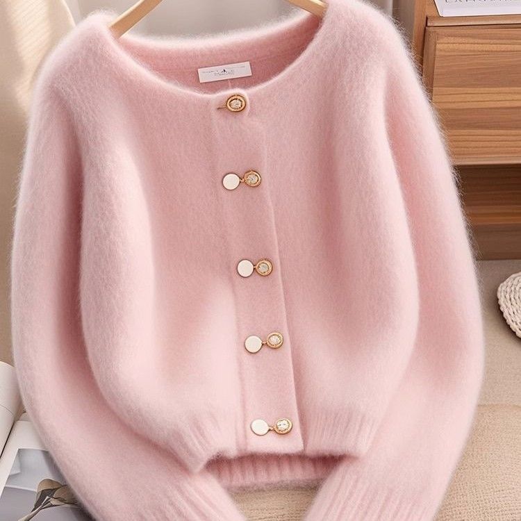 Damen Strickjacke Kuschelig Mit Goldenen Knöpfen Schwarz - Eveloria