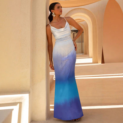 Damen Maxikleid Fließend V-Ausschnitt Eveloria