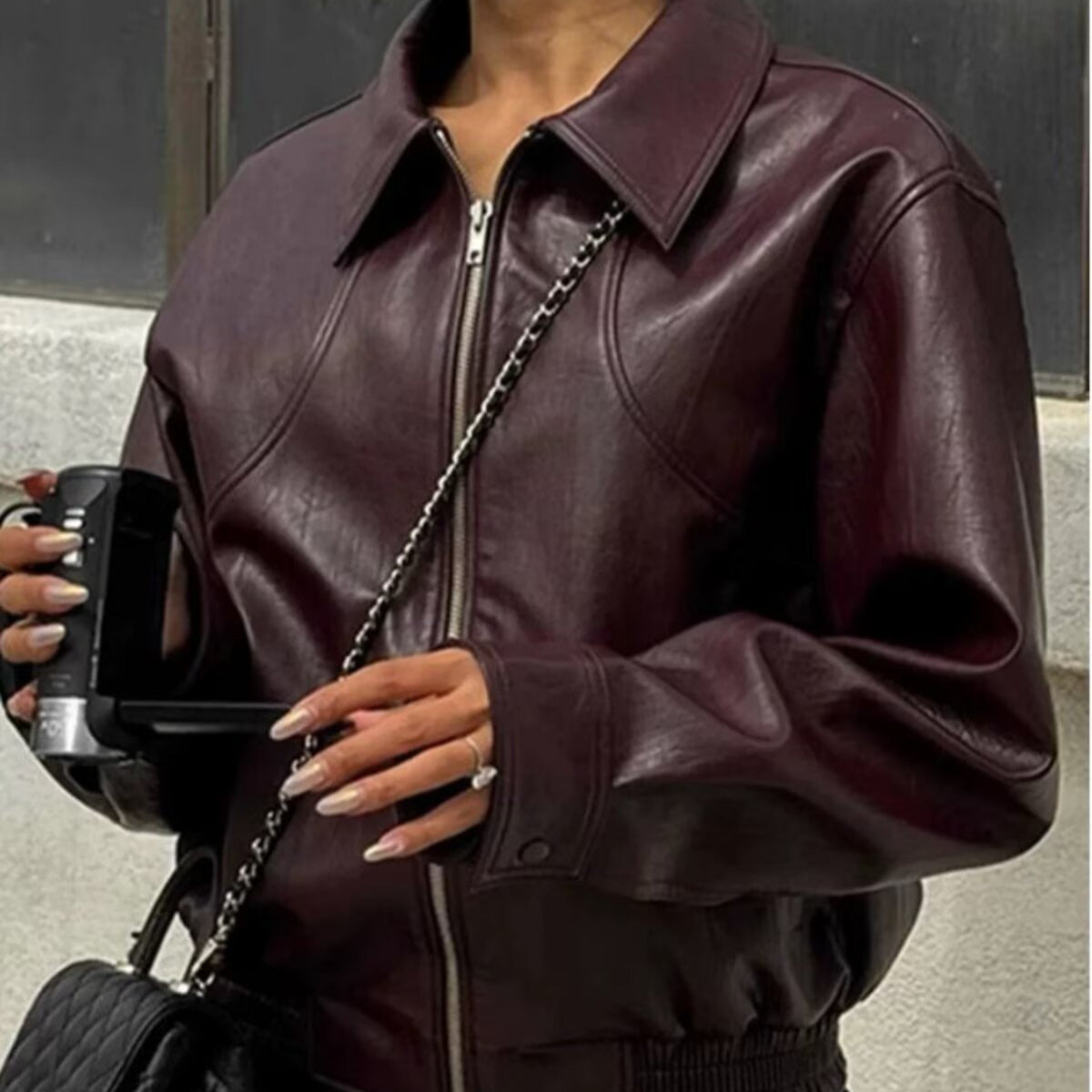Damen Kunstlederjacke Elastischer Bund Eveloria