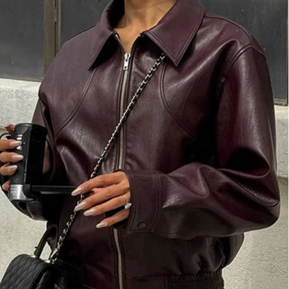 Damen Kunstlederjacke Elastischer Bund Eveloria
