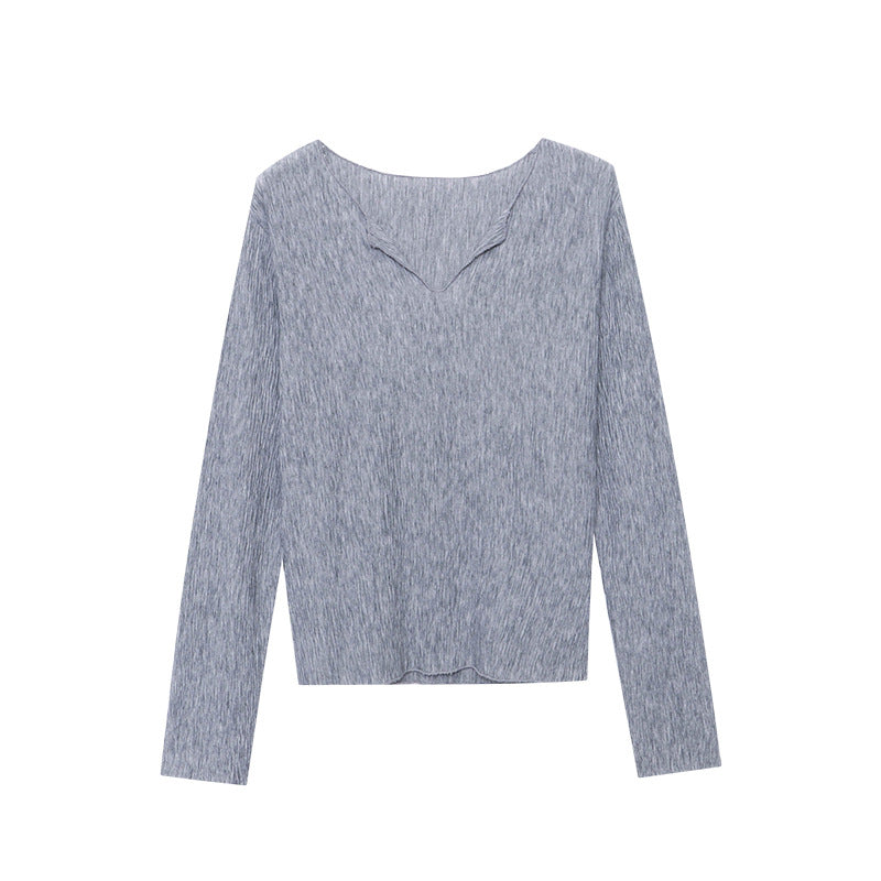 Damen Longsleeve-Oberteil V-Ausschnitt Feine Textur Eveloria