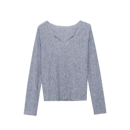 Damen Longsleeve-Oberteil V-Ausschnitt Feine Textur Eveloria