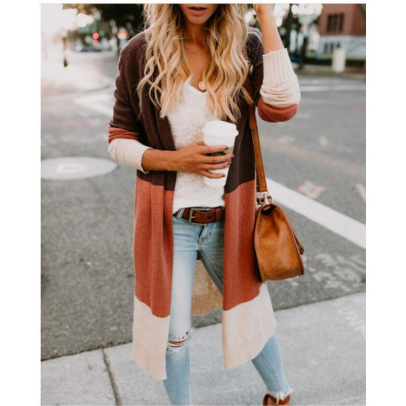 Damen Strickcardigan mit Blockstreifen Anthrazit