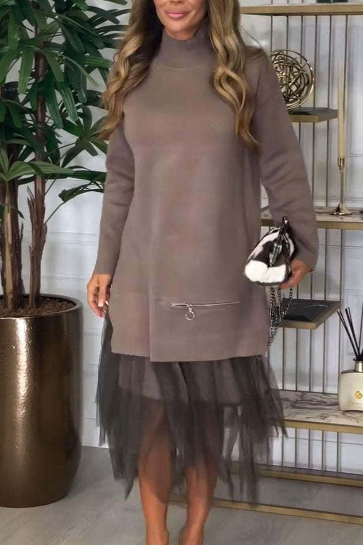 Damen Hoodie-Kleid mit Tüll-Effekt