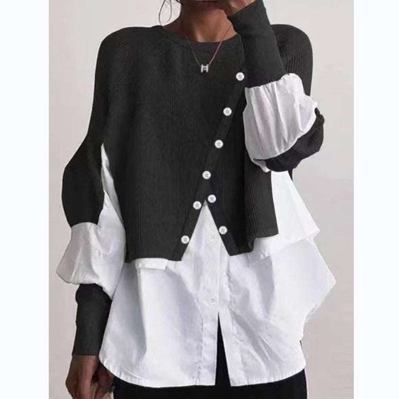 Damen Strickpullover Asymmetrisch Mit Bluse Eveloria