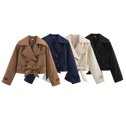 Damen Kurzjacke mit Kragen und Gürtel Eveloria