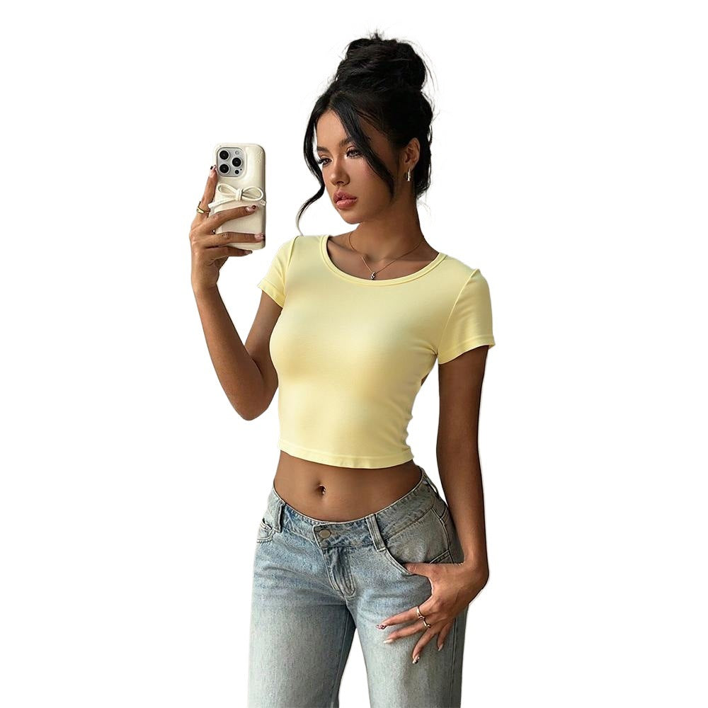 Damen Cropped T-Shirt Rundhalsausschnitt Eveloria