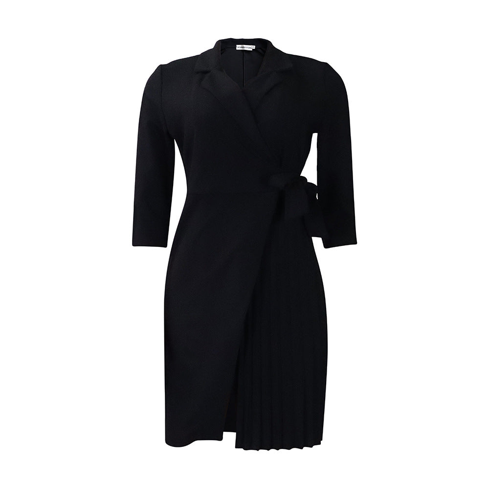 Damen Wickelkleid Blazer-Stil Plissiert Eveloria