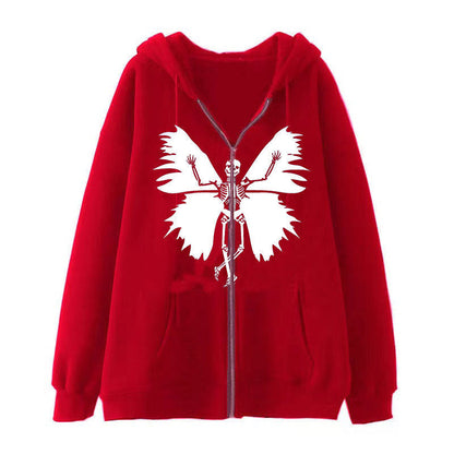 Damen Hoodie Skelett Schmetterling Motiv Eveloria