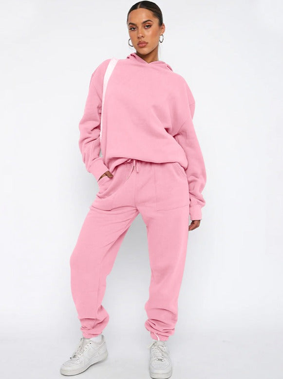 Damen Oversized Hoodie Jogger Set Sweatshirt Hose Grau