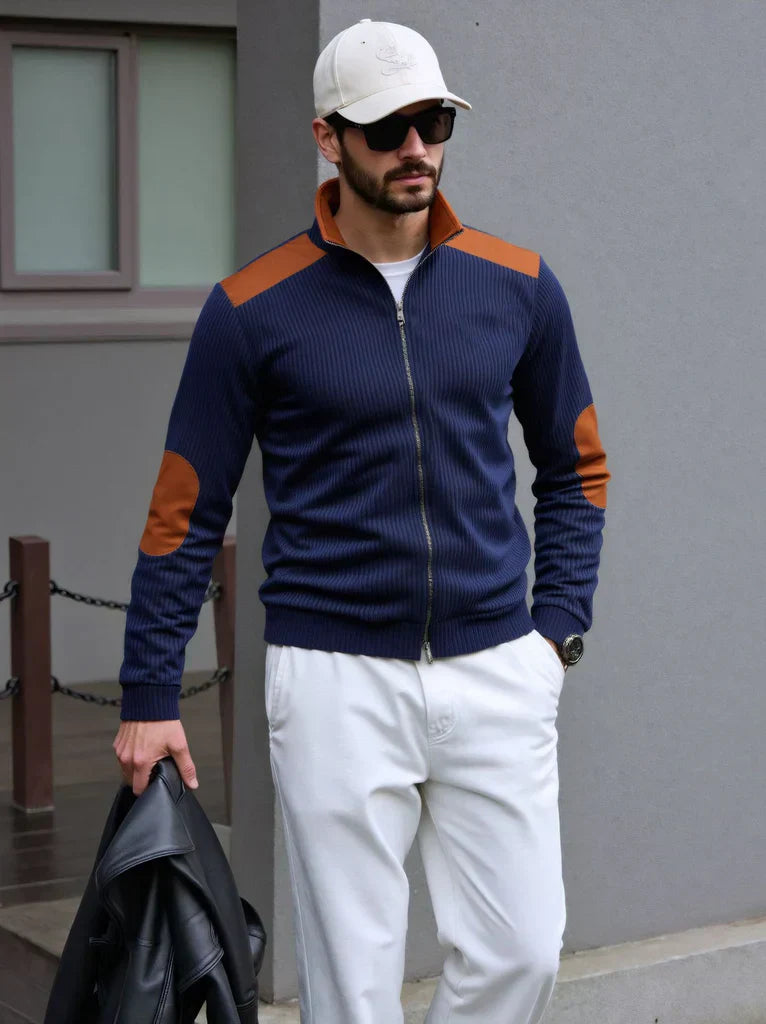 Marellon Herren Strickcardigan Rippenmuster Reißverschluss