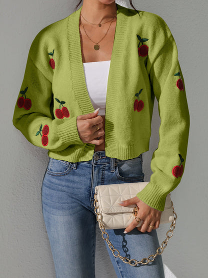 Damen Strickjacke Florales Kirschmuster