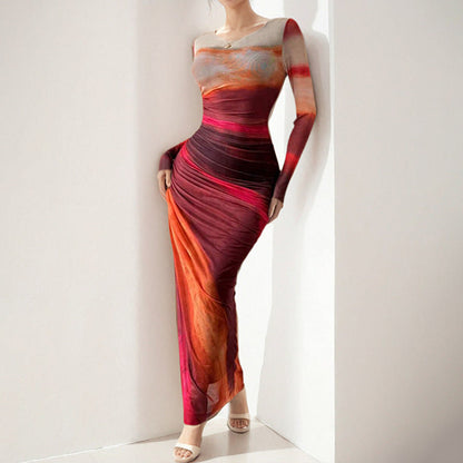 Damen Maxikleid Langarm Elegantes Drapieren Eveloria