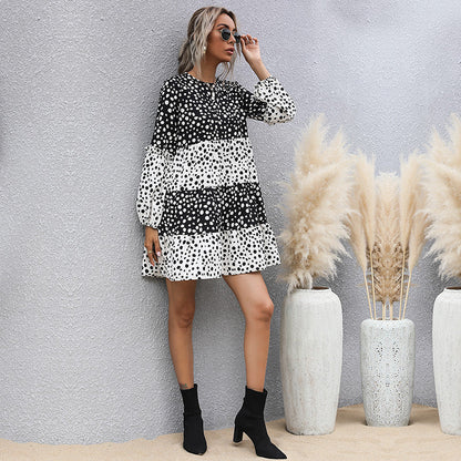 Damen Kurzarmkleid Lässiges Punktenmuster Voluminöse Ärmel Eveloria