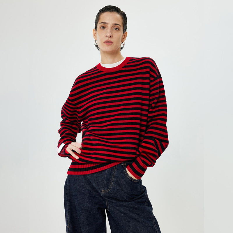 Damen Rollkragenpullover Streifenmuster Eveloria