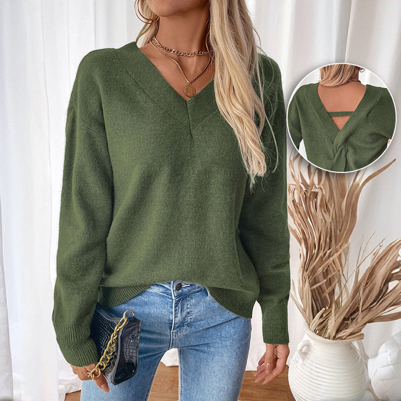 Damen Pullover V-Ausschnitt 3/4 Ärmel Lässig Eveloria - Eveloria