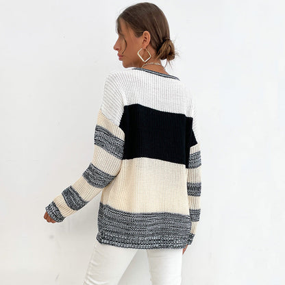 Damen Strickpullover Lässig Blockdesign Weite Ärmel Eveloria