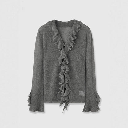Damen Strickpullover Rüschenverzierung Eveloria