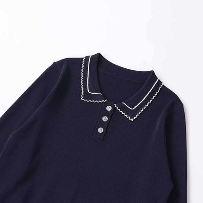 Damen Strickpullover Polokragen Knopfleiste Eveloria