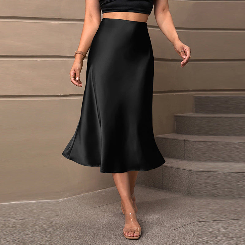 Damen Midirock Satinstoff Asymmetrischer Saum Eveloria - Eveloria