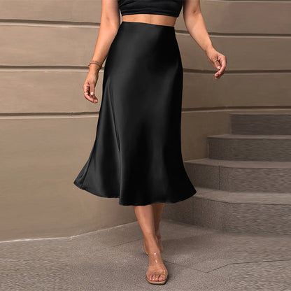 Damen Midirock Satinstoff Asymmetrischer Saum Eveloria - Eveloria