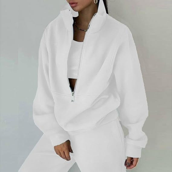 Damen Fleece-Pullover Hochkragen Reißverschluss Kuschelig Grau