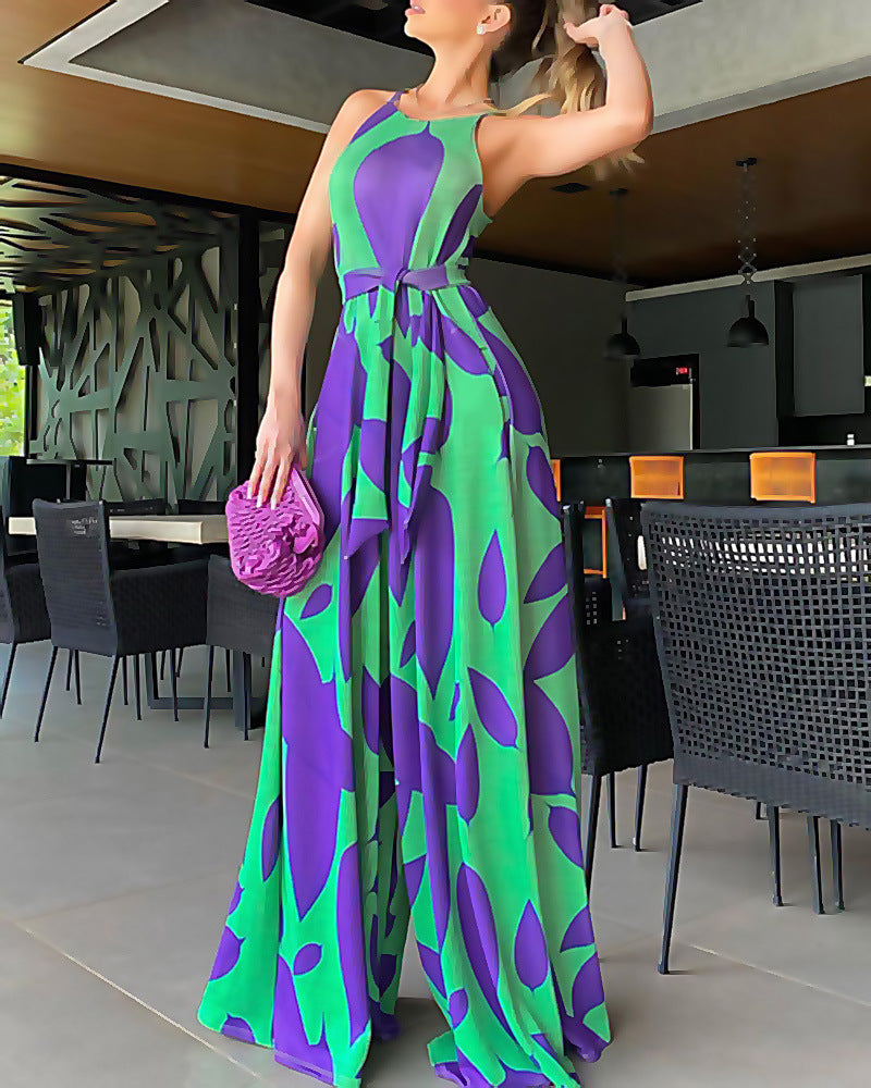 Damen Maxikleid Floralmuster Taillengürtel