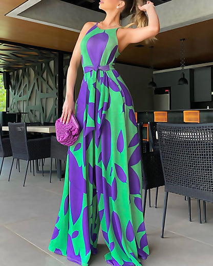 Damen Maxikleid Floralmuster Taillengürtel