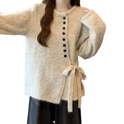 Damen Strickjacke mit Bindeband und Knöpfen