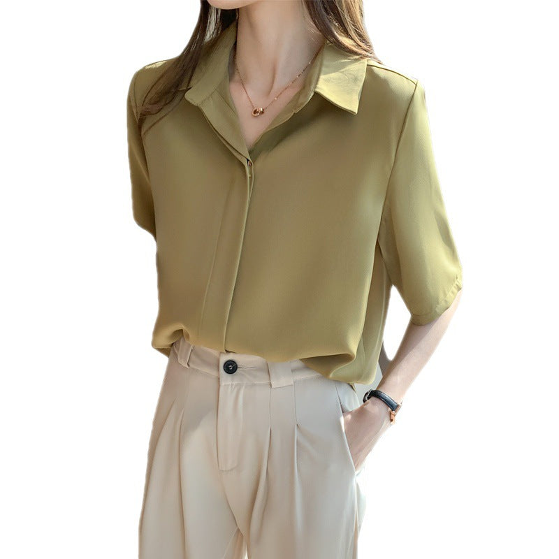 Damen Bluse Moderner Kragen Kurzärmelig Weiß