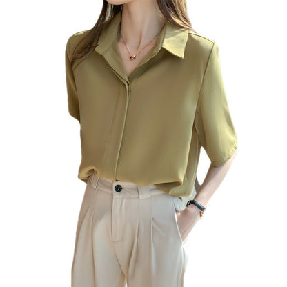 Damen Bluse Moderner Kragen Kurzärmelig Weiß