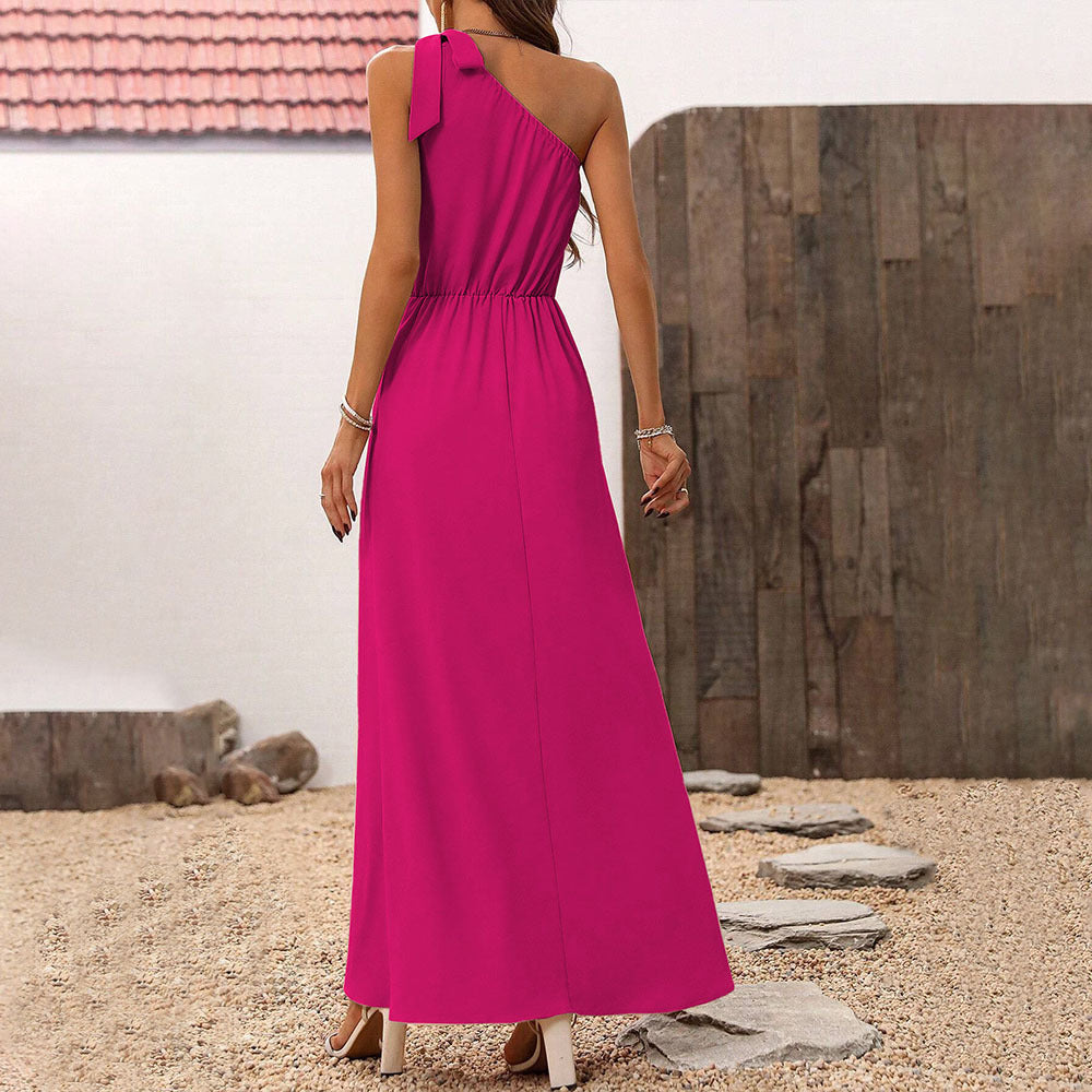 Damen Maxikleid Asymmetrischer Ausschnitt Schlitz