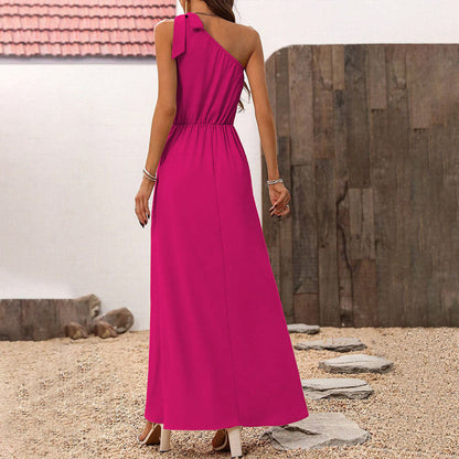 Damen Maxikleid Asymmetrischer Ausschnitt Schlitz