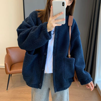 Damen Oversized-Jacke Flauschig Große Taschen Eveloria