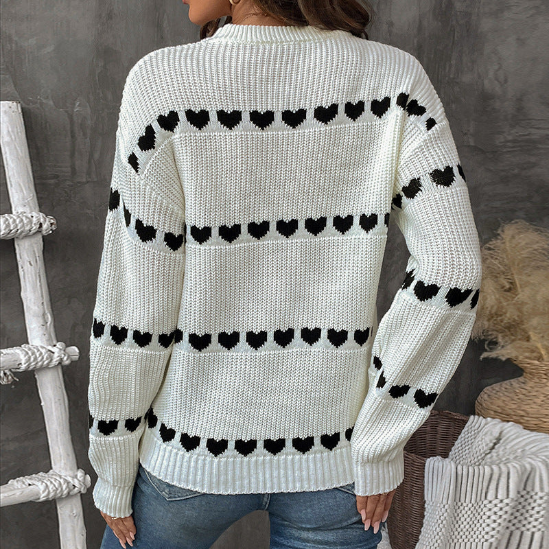 Damen Strickpullover Herzmotiv Lässiger Schnitt Eveloria