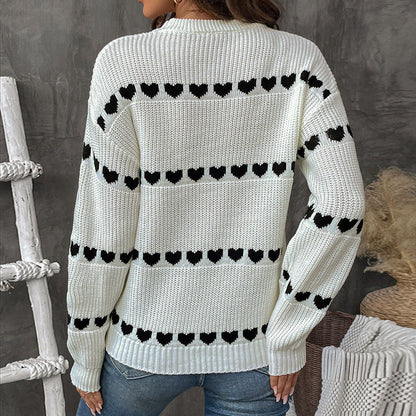 Damen Strickpullover Herzmotiv Lässiger Schnitt Eveloria