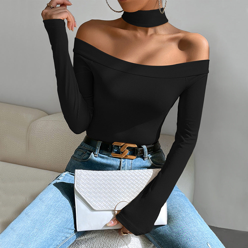 Damen Langarmshirt Off-Shoulder mit Knoten-Design Eveloria