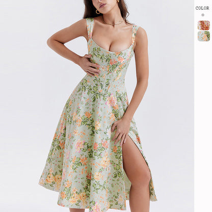 Damen Sommerkleid Floral mit hohem Beinschlitz Eveloria - Eveloria
