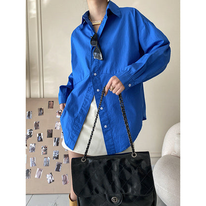 Damen Hemdbluse Oversized Streifenmuster Blau Weiss