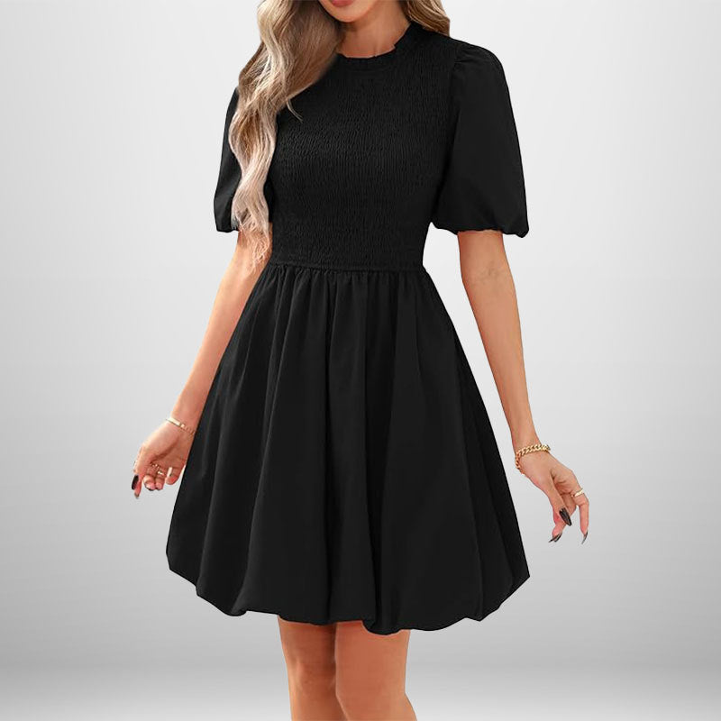 Damen Minikleid Ballonärmel Elastisch es Oberteil