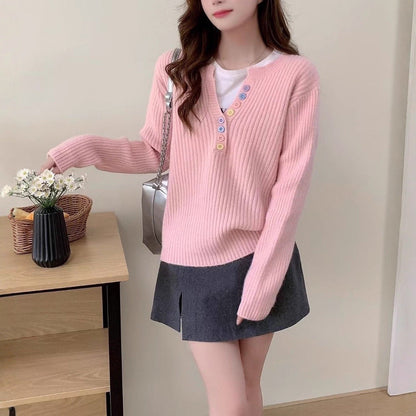 Damen Kuschel-Pullover Rundhalsausschnitt Knopfleiste Eveloria - Eveloria