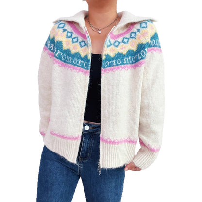 Damen Strickjacke Floralmuster Modern Reißverschluss Eveloria