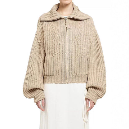 Damen Grobstrickpullover Hochkragen Praktische Taschen Eveloria